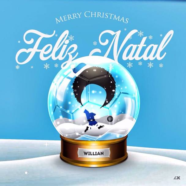 Natale personalizzato anche per Willian, del Chelsea, che su Twitter fa gli auguri a tutti con una speciale sfera di neve. 